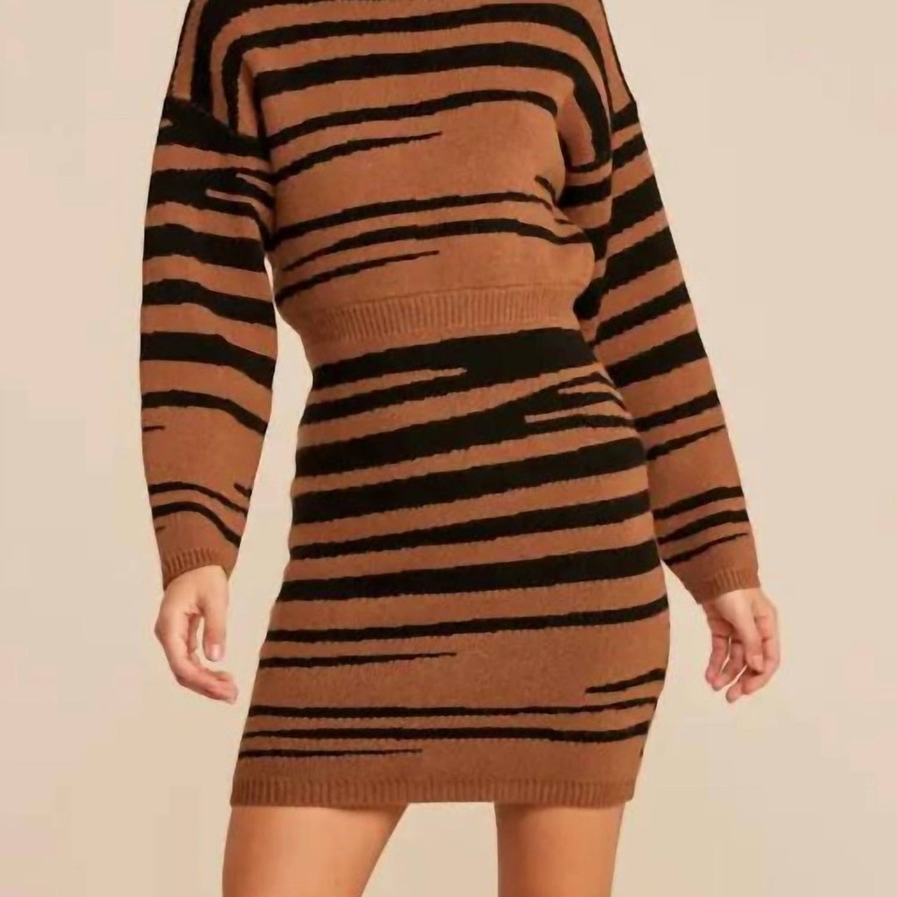 Brown and Black Tiger Striped Women's Sweater Dress